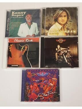 5 Classic Rock & Country CDs Lot - Santana, Keith Urban, Kenny Rogers, Willie VG